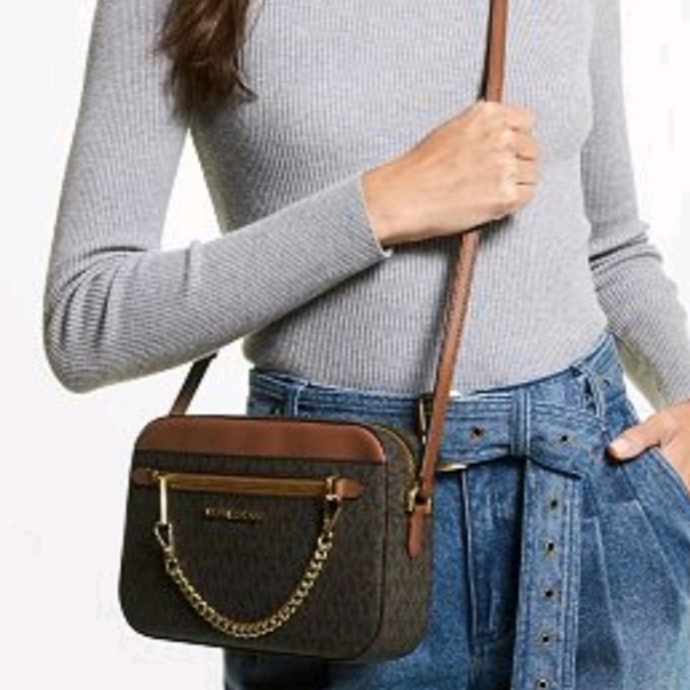 Michael Kors Jet Set Logo Large Brown Crossbody - Picture 8 of 10